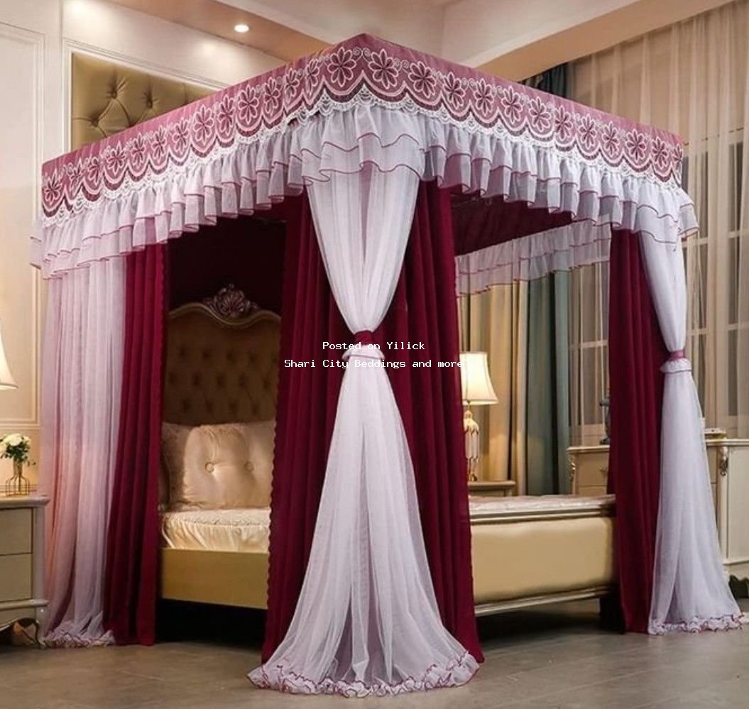 Elegant Canopy Bed Curtain in Burgundy & White for sale in Kampala - Yilick